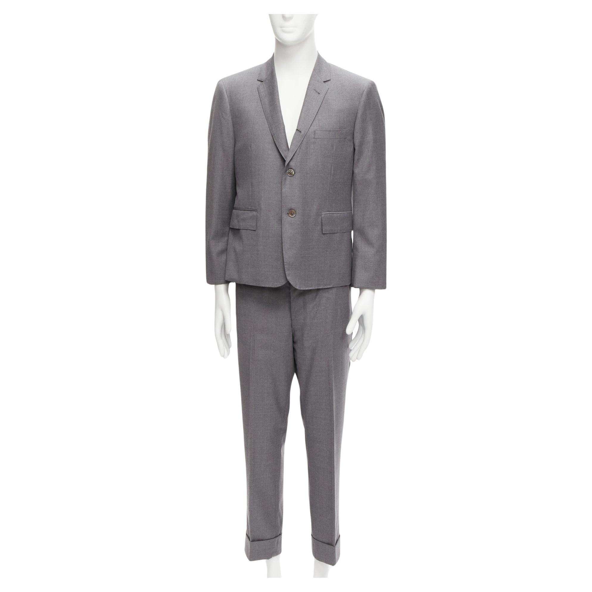 THOM BROWNE 100% wool grey single breast 2-button blazer pants suit SZ. 3 L For Sale