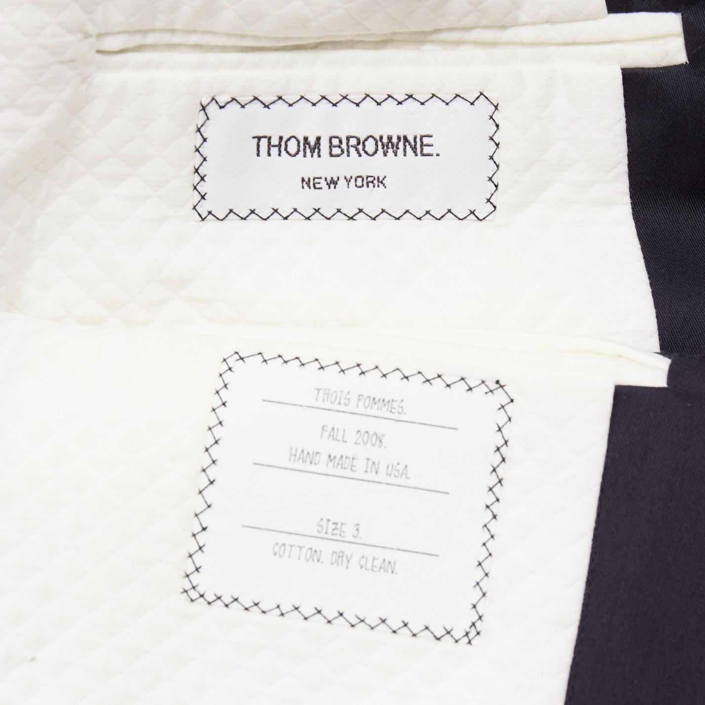 THOM BROWNE 2008 navy gold anchor button loop through boxy longline coat Sz.3 L For Sale 7