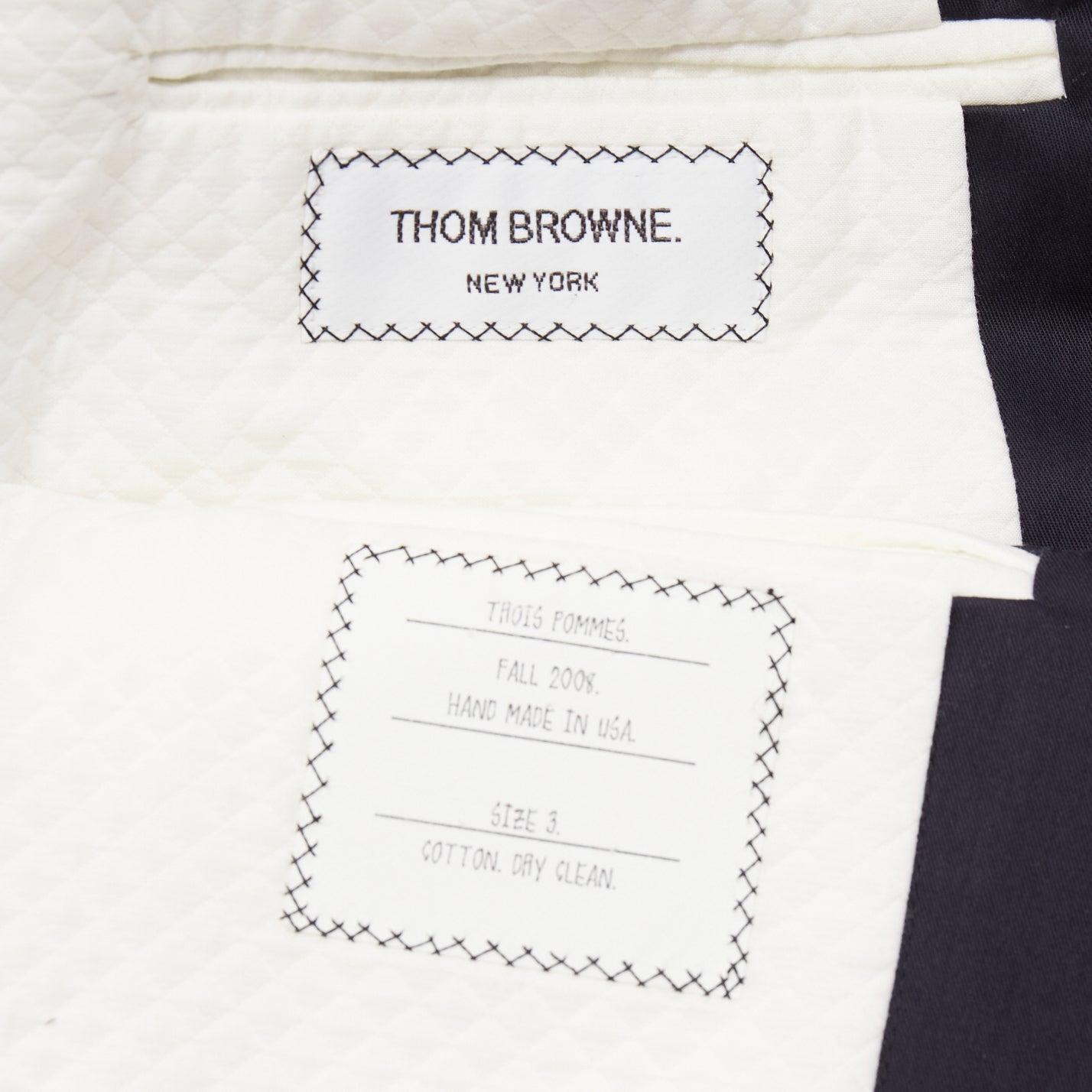 THOM BROWNE 2008 navy gold anchor button loop through boxy longline coat Sz.3 L For Sale 6