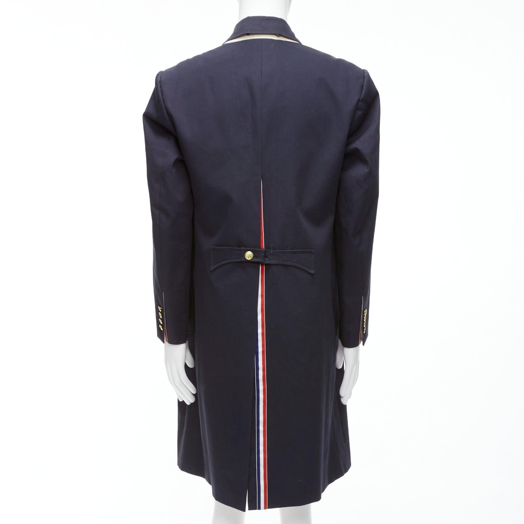 THOM BROWNE 2008 navy gold anchor button loop through boxy longline coat Sz.3 L
Reference: JSLE/A00099
Brand: Thom Browne
Designer: Thom Browne
Collection: 2008
Material: Cotton
Color: Navy, Gold
Pattern: Solid
Closure: Loop Through
Lining: White
