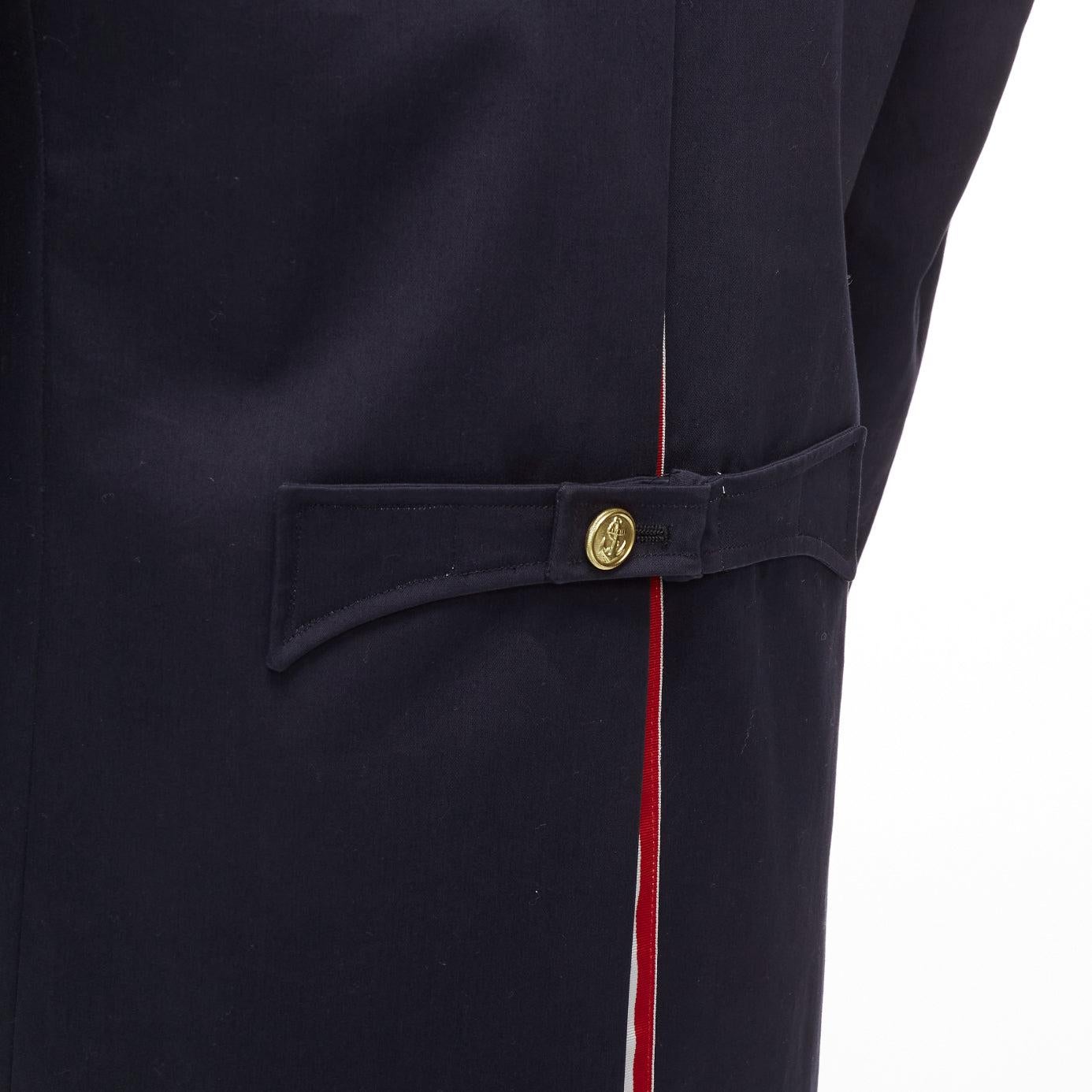 THOM BROWNE 2008 navy gold anchor button loop through boxy longline coat Sz.3 L For Sale 2