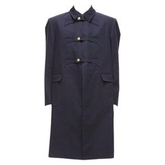 THOM BROWNE 2008 marineblauer Mantel mit Anker-Knöpfen in Gold durch kastenförmiger Langarm Gr.3 L