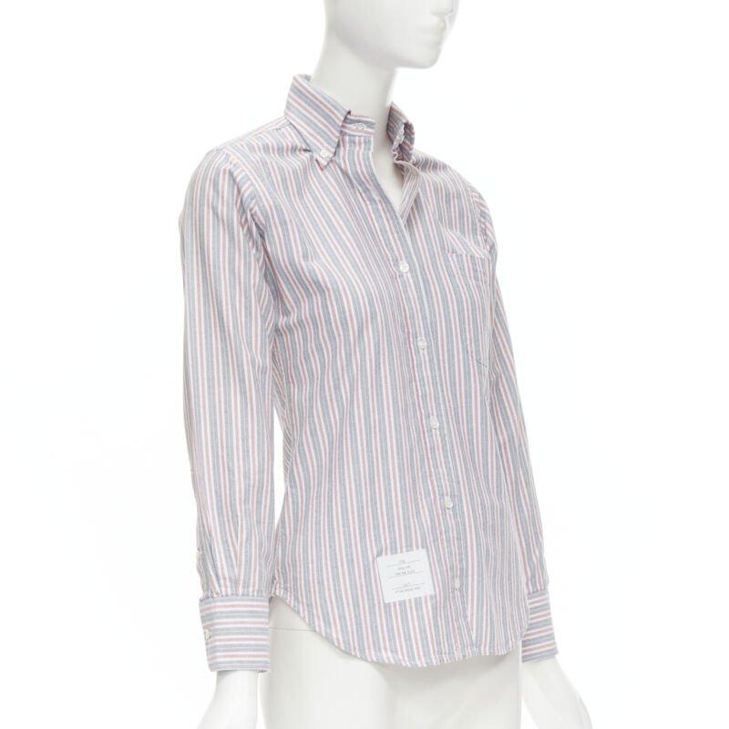 Gray THOM BROWNE 2009 Signature grey red stripe cotton slim fit shirt US0 For Sale