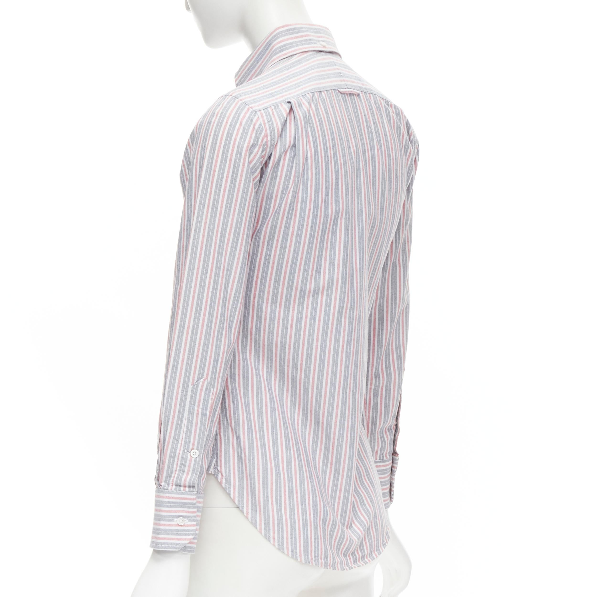 Gray THOM BROWNE 2009 Signature grey red stripe cotton slim fit shirt US0 For Sale