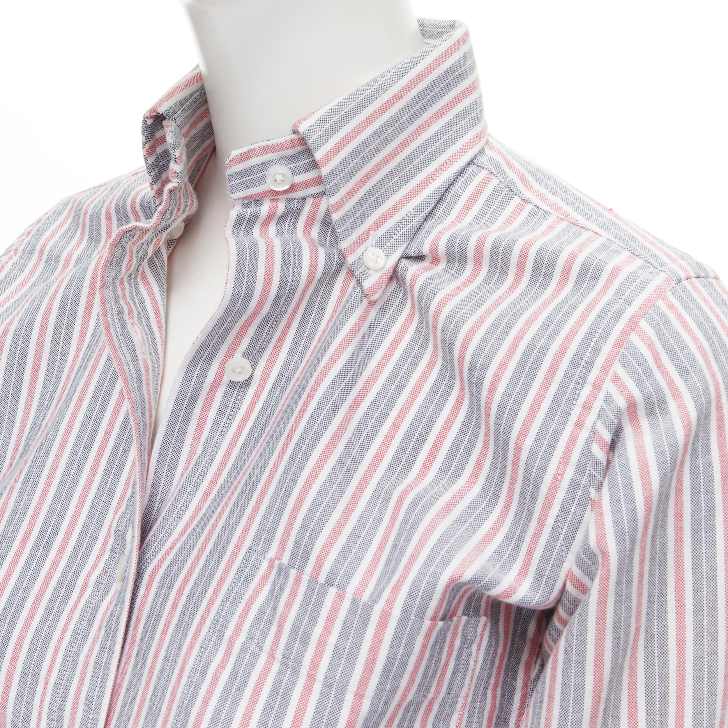 THOM BROWNE 2009 Signature grey red stripe cotton slim fit shirt US0 In Excellent Condition For Sale In Hong Kong, NT