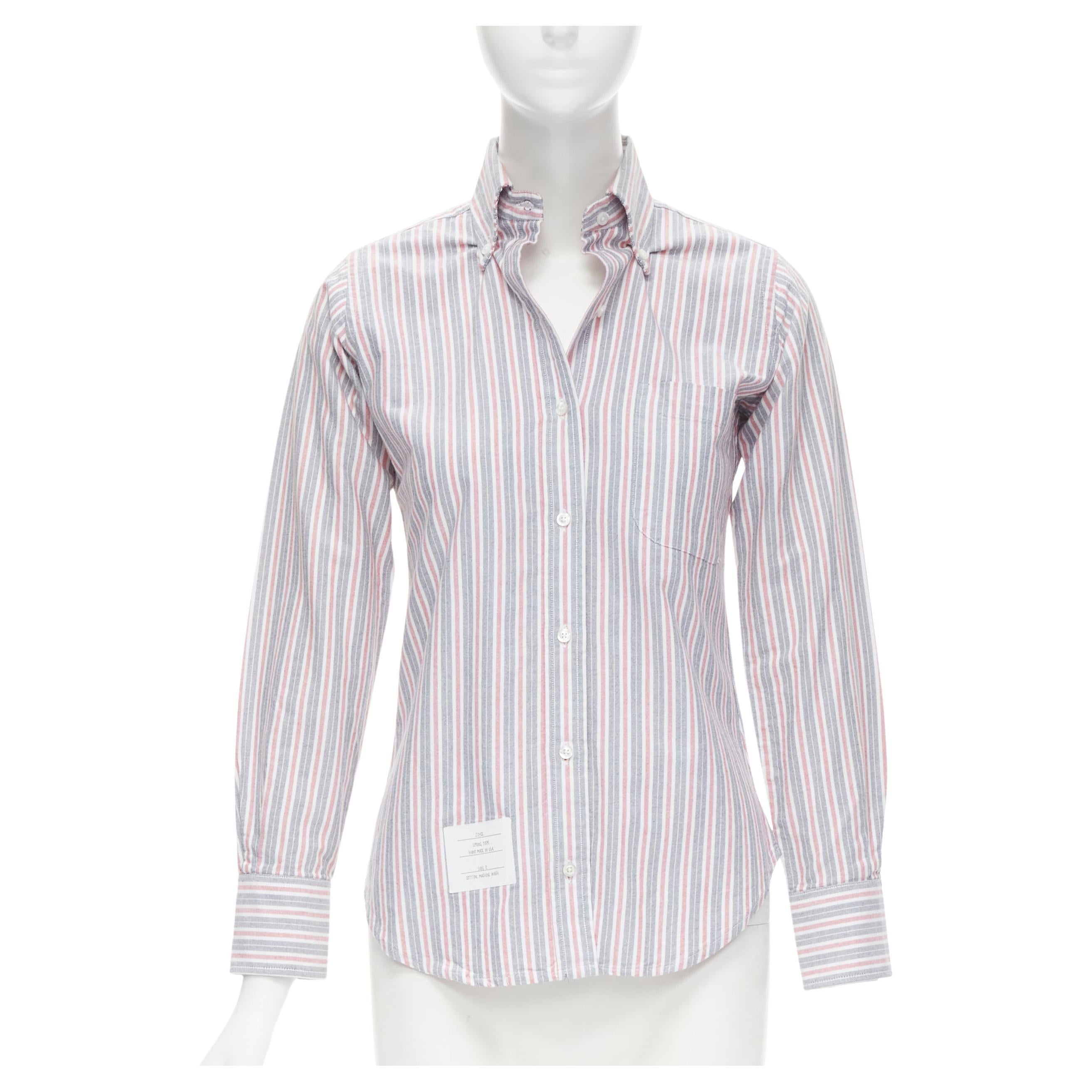 THOM BROWNE 2009 Signature grey red stripe cotton slim fit shirt US0 For Sale