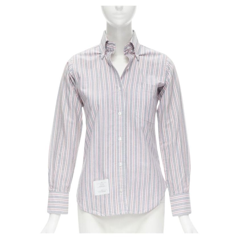 THOM BROWNE 2009 Signature grey red stripe cotton slim fit shirt US0 For Sale