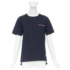 THOM BROWNE 2022 navy Baumwolle RWB Streifen trimmen kurze Ärmel Tasche tshirt Sz1 S