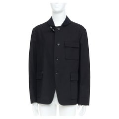 THOM BROWNE 2023 Einreihige Jacke im Fischer-Schal-Stil aus gewaschenem Baumwoll-Canvas, Modell JP3