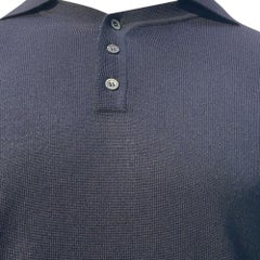 Thom Browne 4-Bar Long Sleeve Polo Shirt in Navy Blue Merino Wool