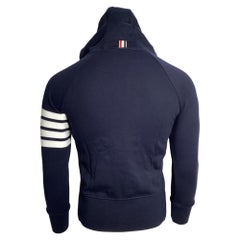 Thom Browne 4-Bar Loopback Zip Hoodie in Navy Cotton