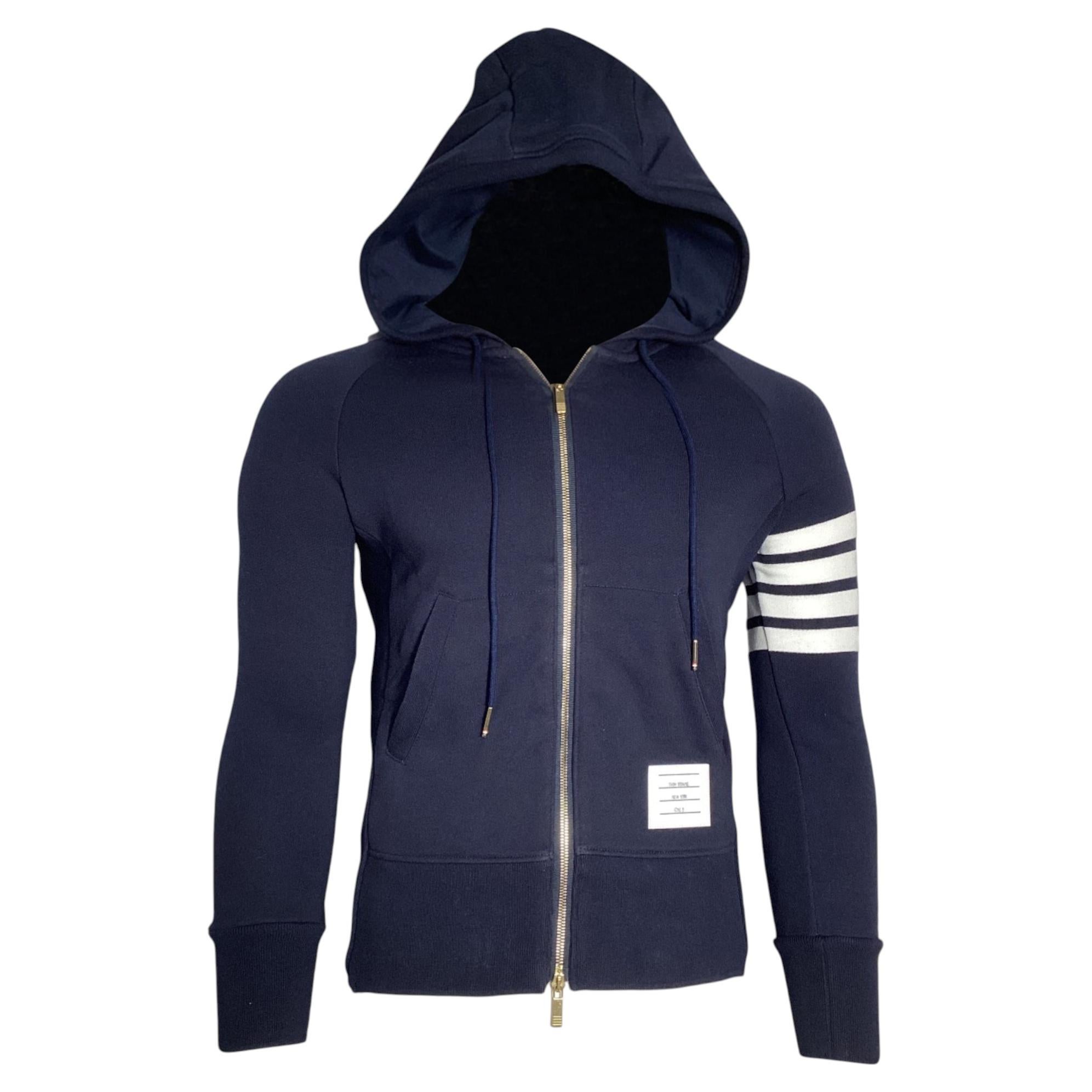 Pre-owned Thom Browne 4-bar Loopback Zip Hoodie In Navy Cotton In Blue