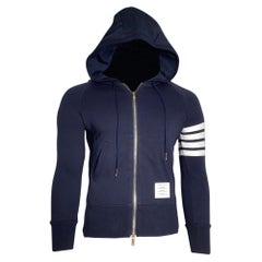 Thom Browne 4-Bar Loopback Zip Hoodie in Navy Cotton