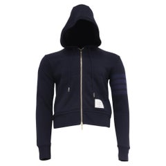 Thom Browne 4-Bar Zip-Up Hoodie in Navy Blue Cotton