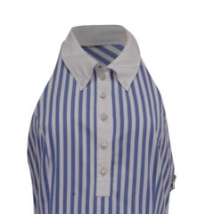 Thom Browne Awning Stripe Halter Polo Dress in Light Blue Cotton