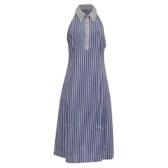 Thom Browne Awning Stripe Halter Polo Dress in Light Blue Cotton