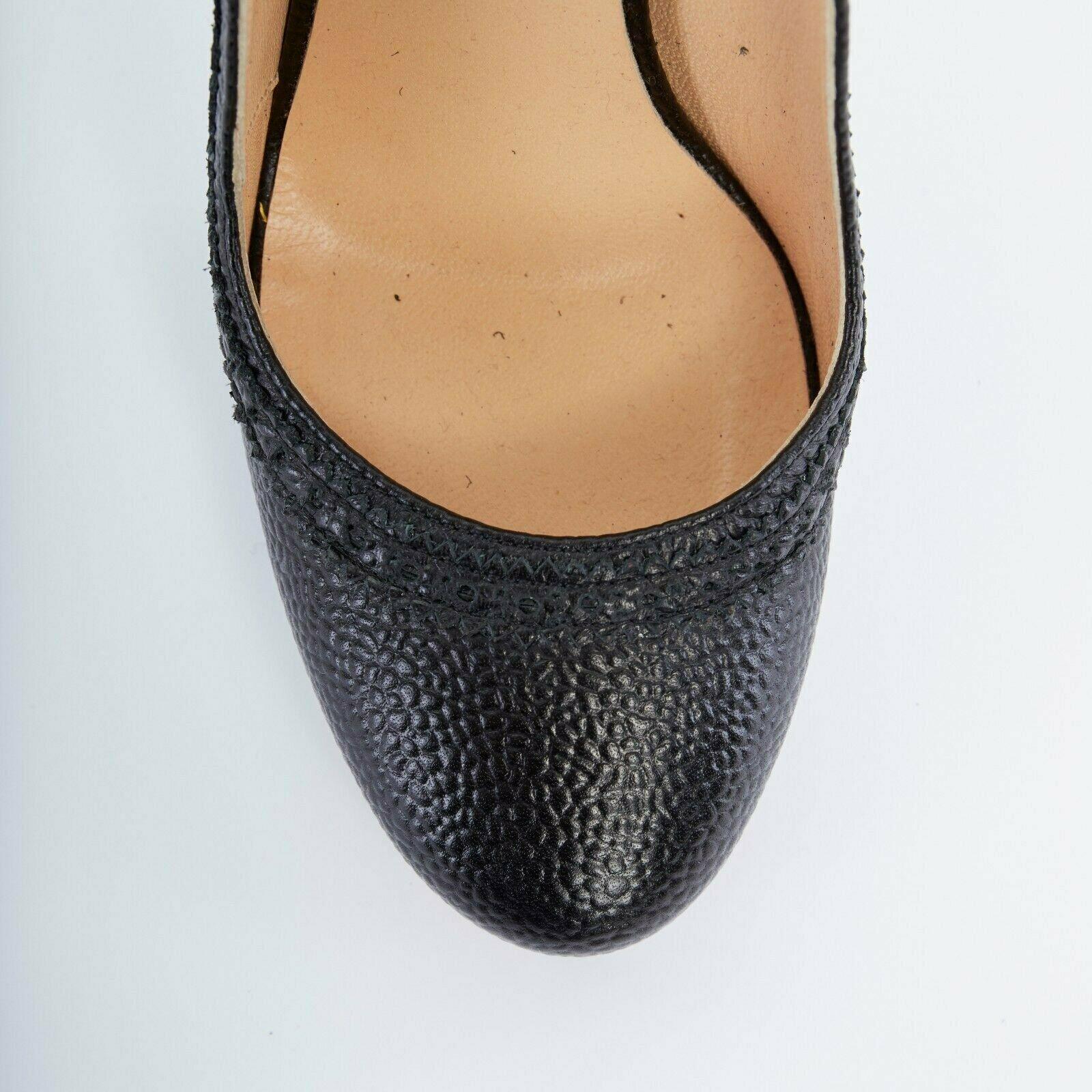THOM BROWNE black grained leather brogue inspired round toe heel EU37.5 US7.5 For Sale 2