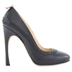 THOM BROWNE schwarz gemaserte, von Lederbrogue inspirierte runde Zehenabsatz EU37,5 US7,5