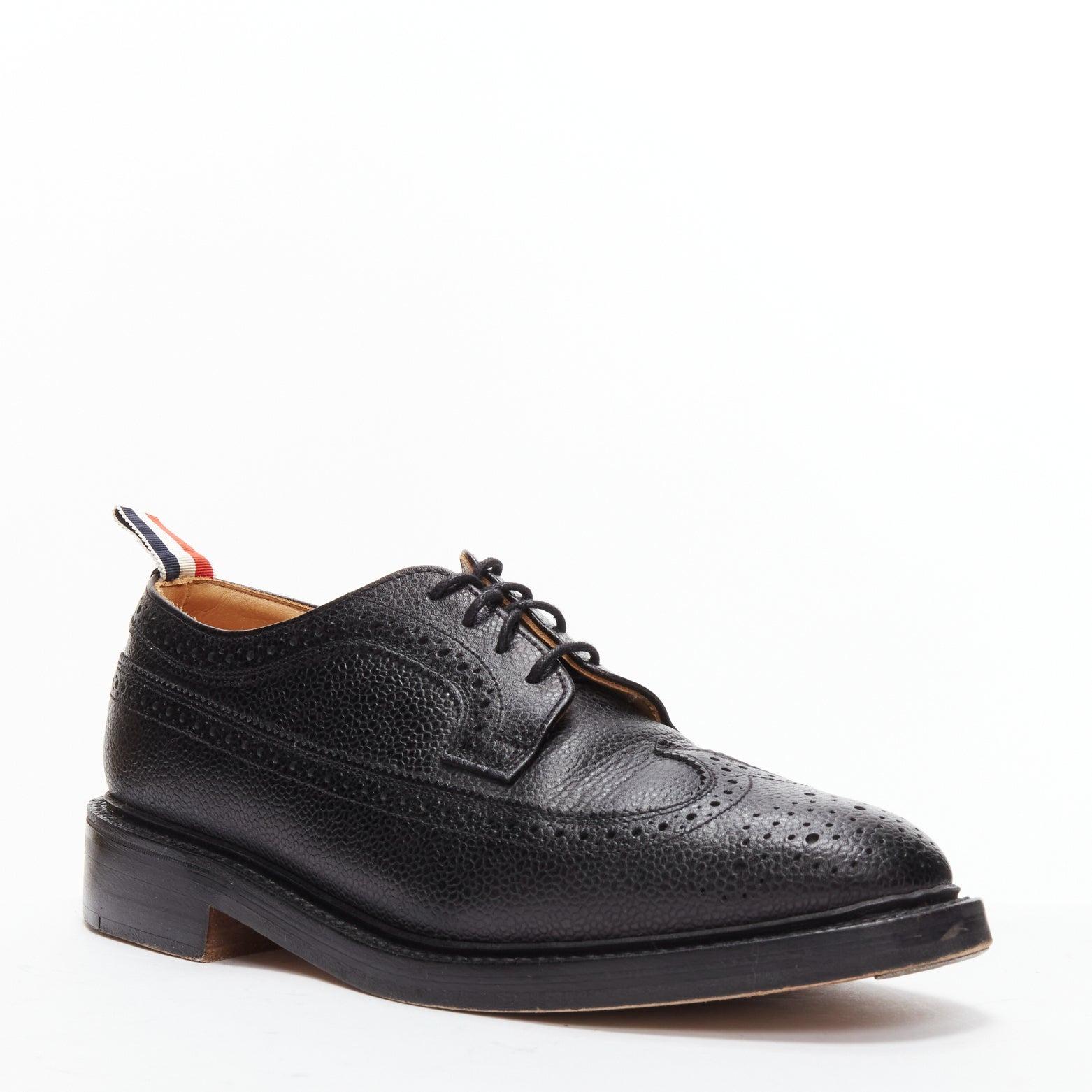 Black THOM BROWNE black grained leather perforated oxford brogue shoes EU42.5 For Sale
