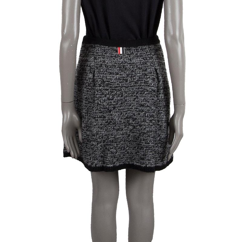 Black THOM BROWNE black & grey wool BOX PLEAT KNIT Short Skirt 3 M For Sale