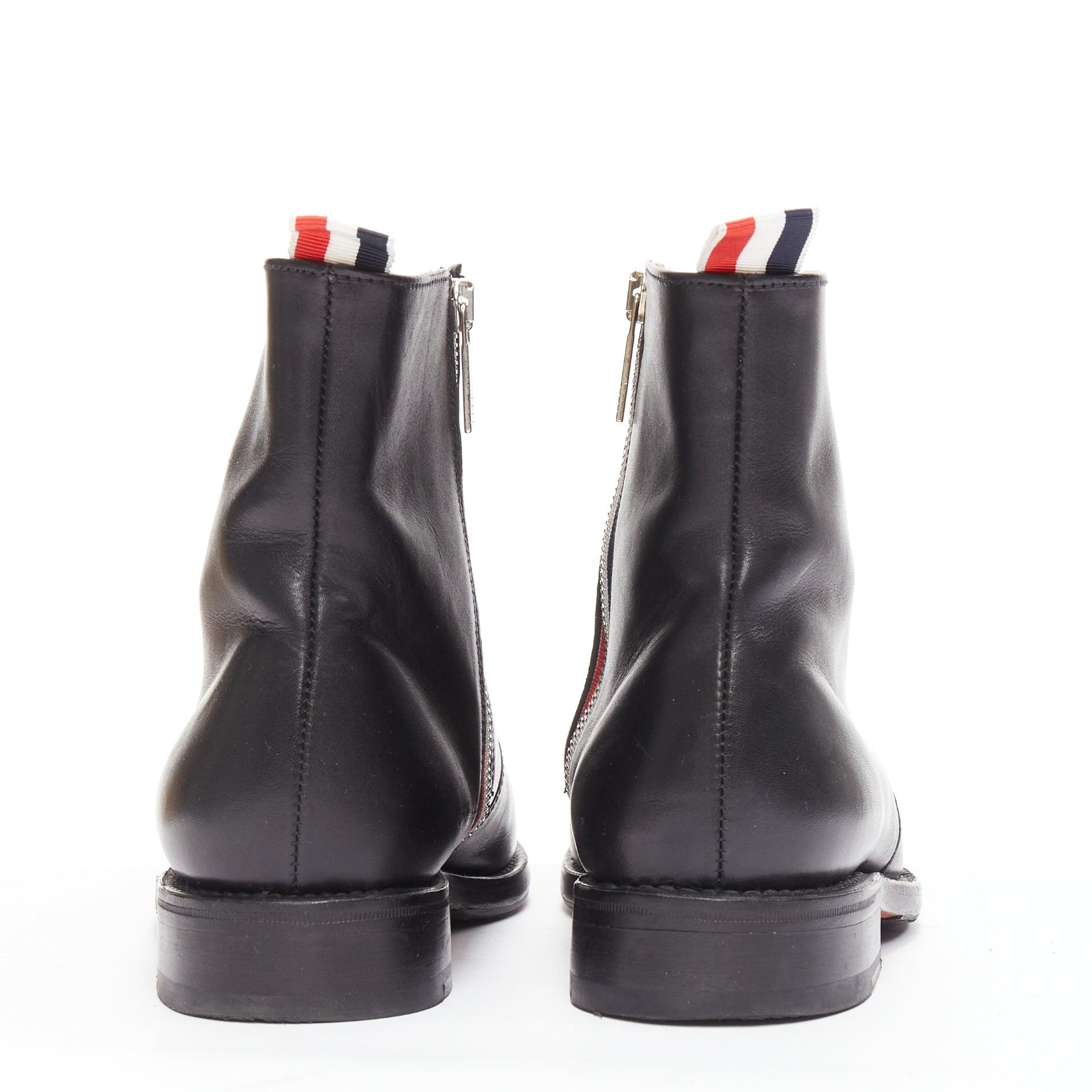 THOM BROWNE black leather red blue tab minimal zip ankle boots EU38 For Sale 1