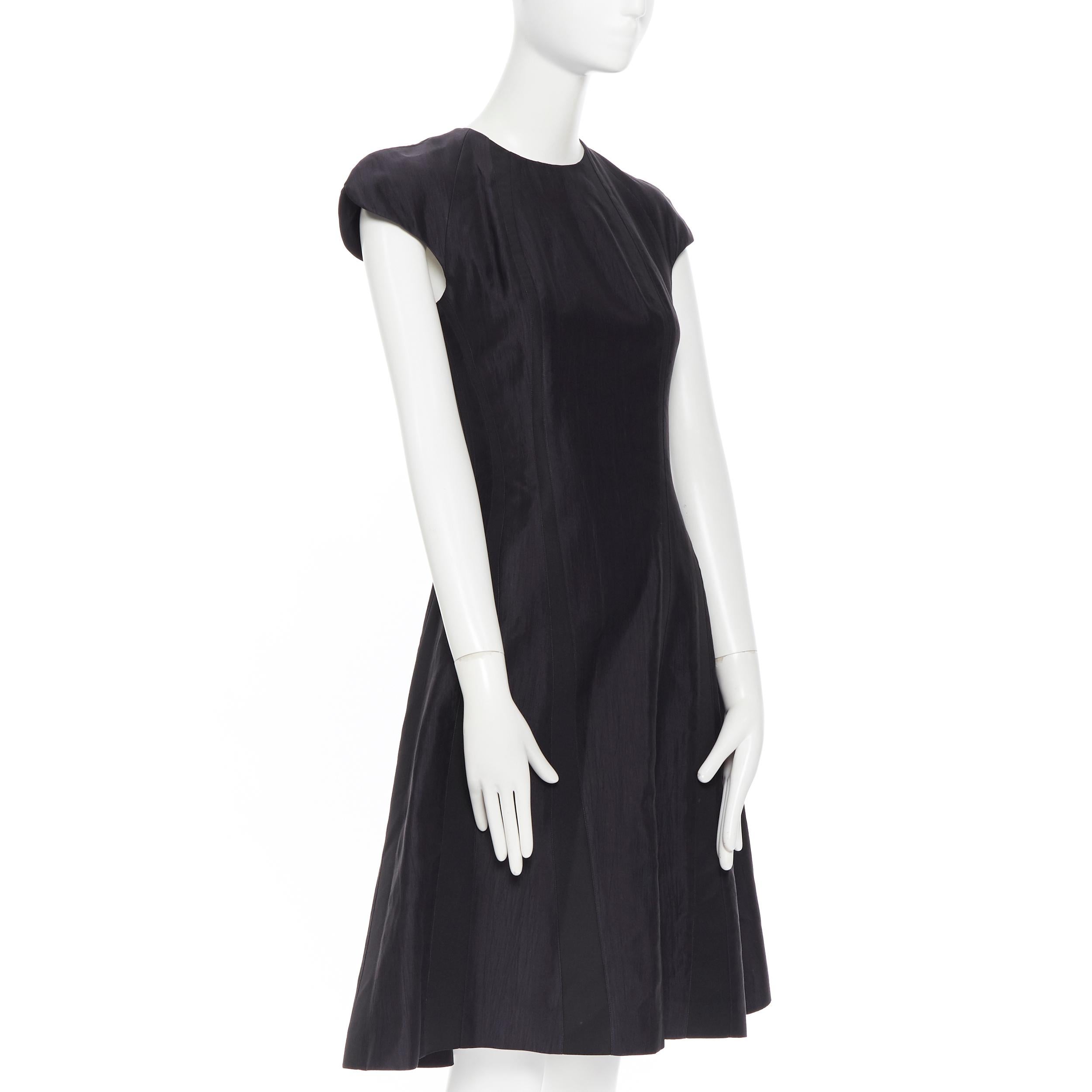 THOM BROWNE black silk contour panel insert cap sleeve flared dress US0 XS In Excellent Condition In Hong Kong, NT