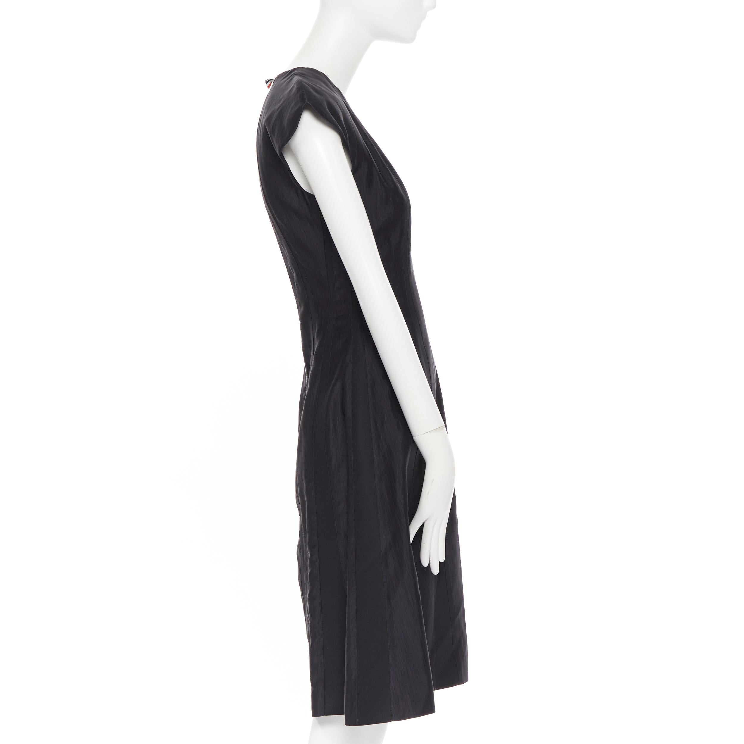 Women's THOM BROWNE black silk contour panel insert cap sleeve flared dress US0 XS