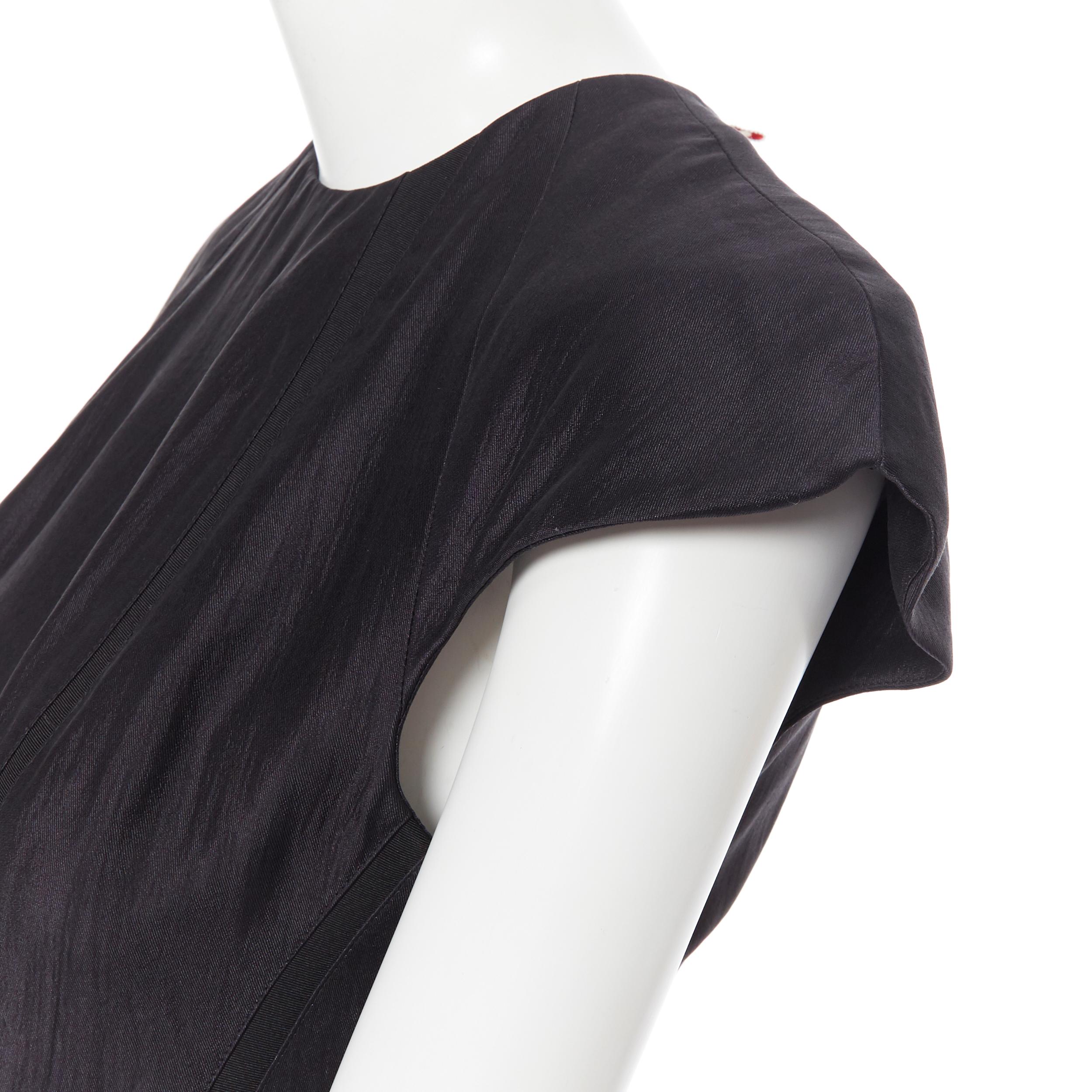 THOM BROWNE black silk contour panel insert cap sleeve flared dress US0 XS 3