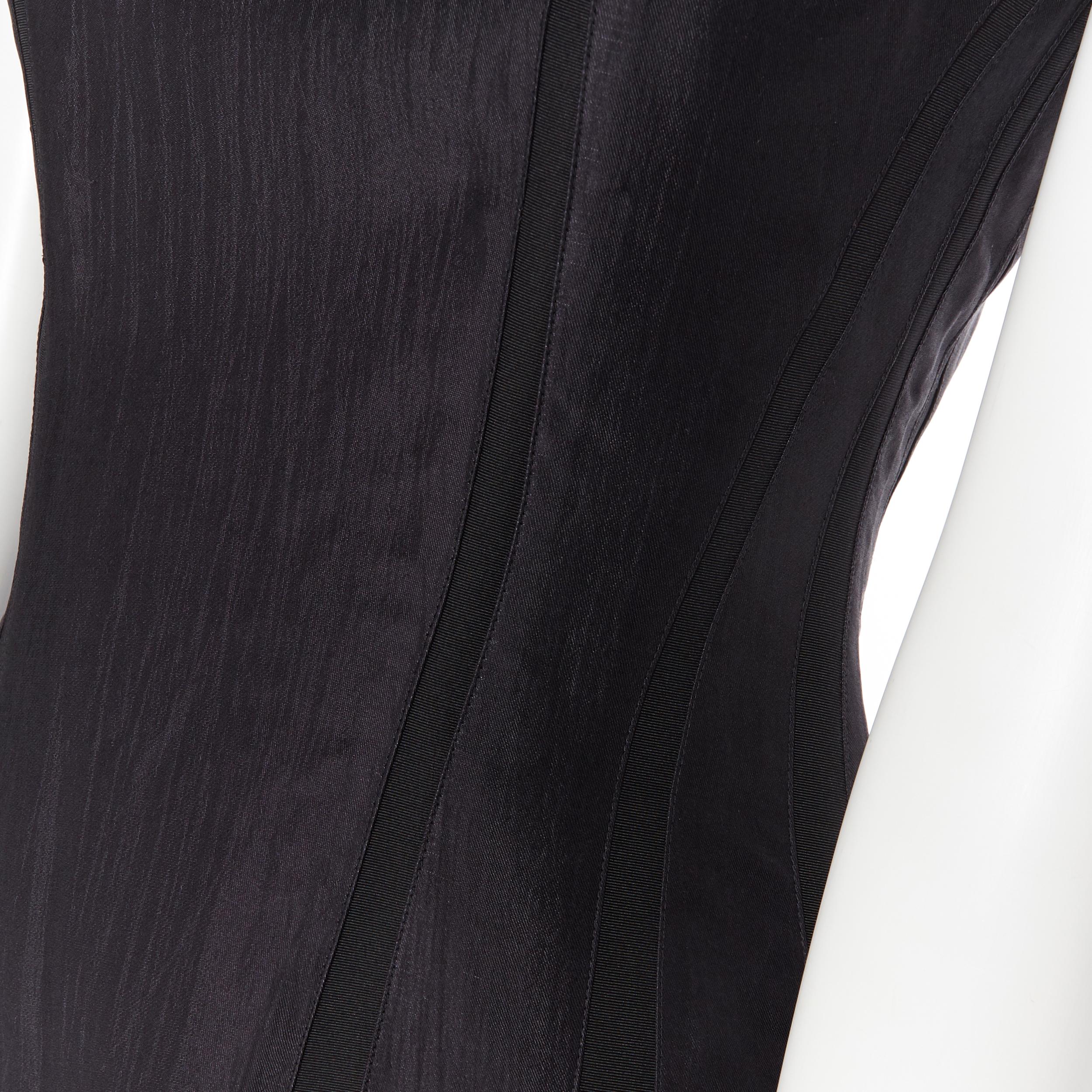 THOM BROWNE black silk contour panel insert cap sleeve flared dress US0 XS 4