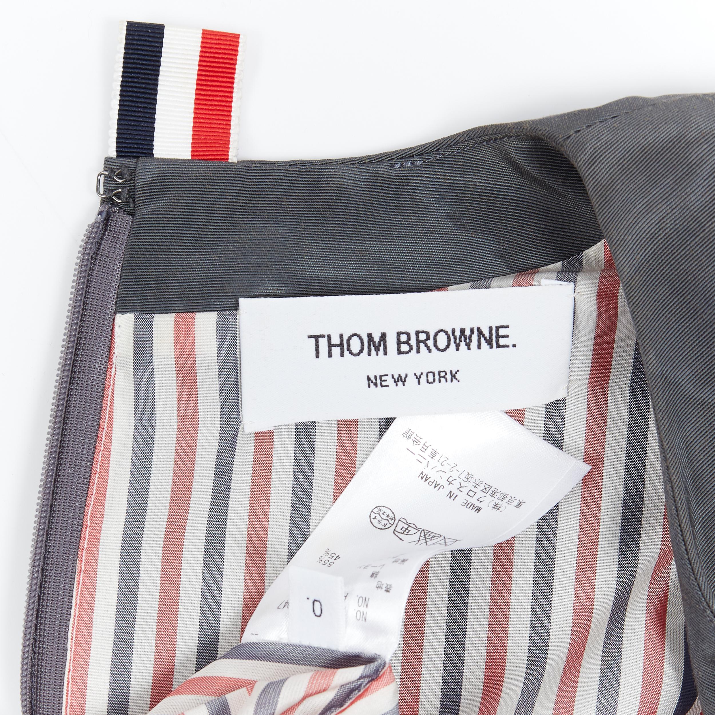 THOM BROWNE black silk grosgrain insert curved seams cap sleeve flared dress US0 For Sale 6