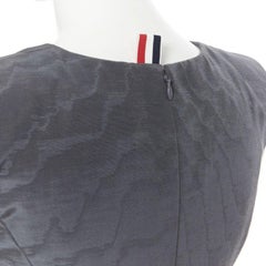 THOM BROWNE black silk grosgrain insert curved seams cap sleeve flared dress US0