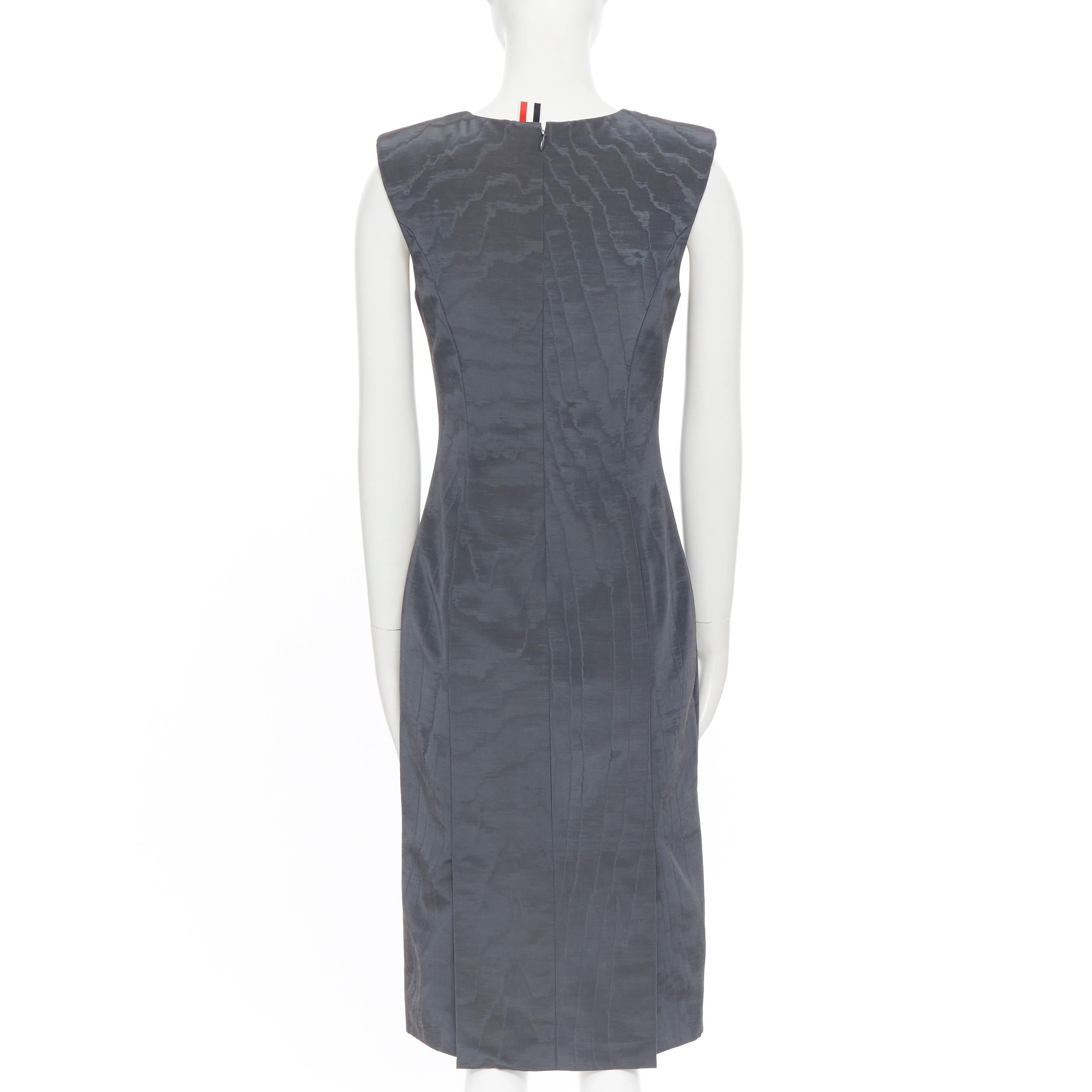 THOM BROWNE black silk grosgrain insert curved seams cap sleeve flared dress US0 For Sale 1