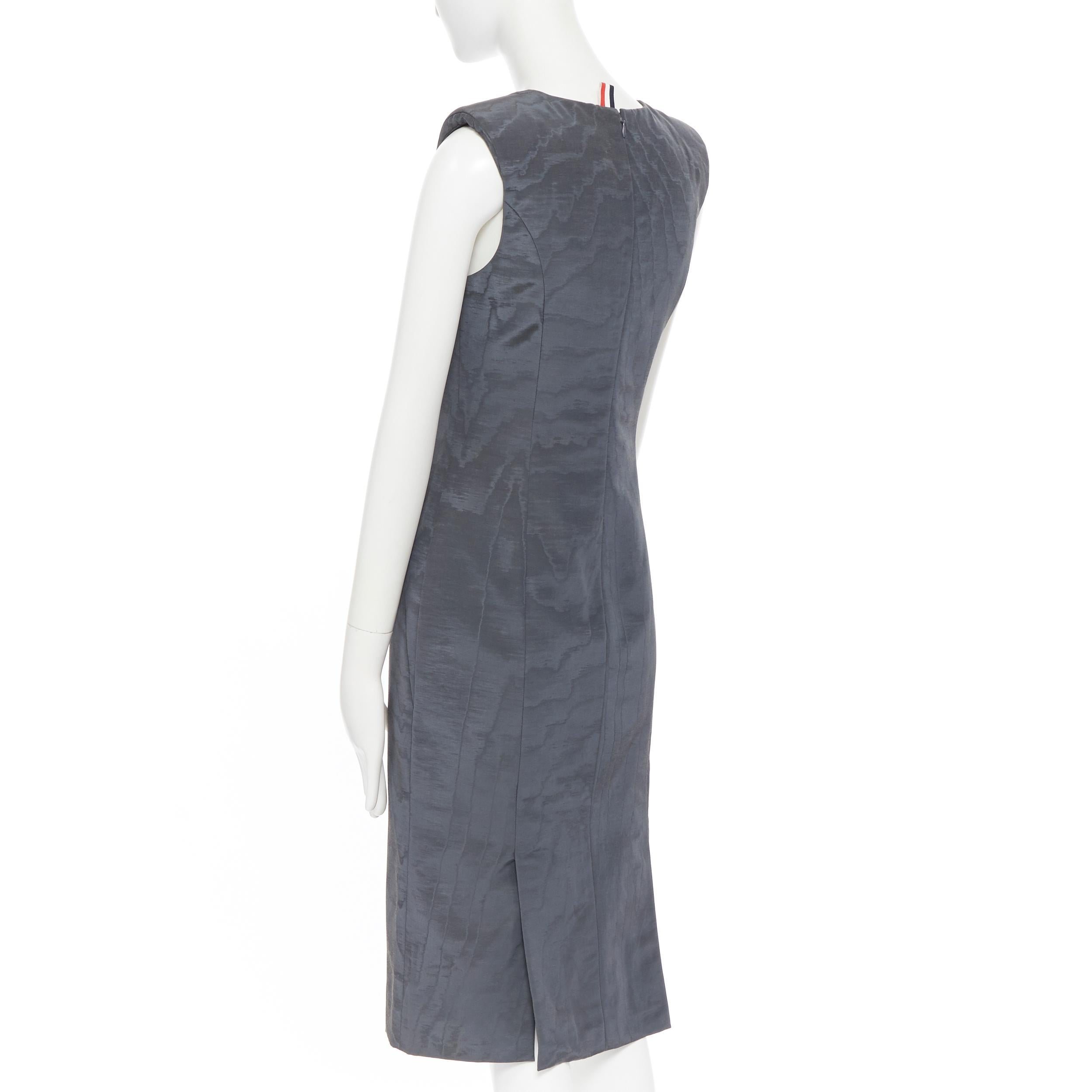 THOM BROWNE black silk grosgrain insert curved seams cap sleeve flared dress US0 For Sale 2