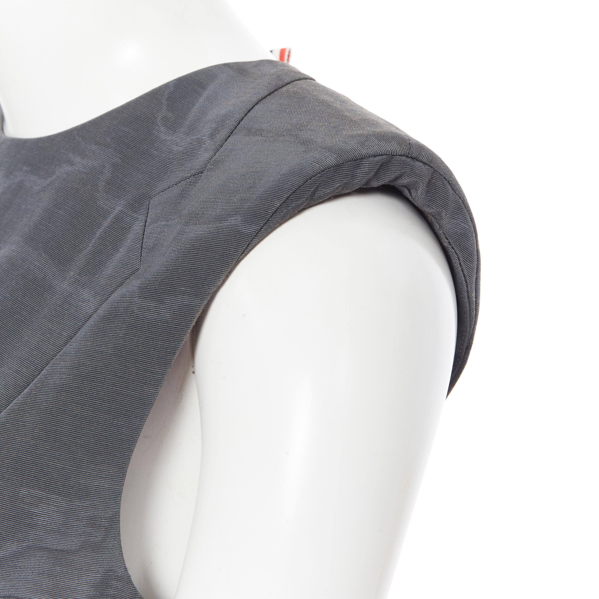 THOM BROWNE black silk grosgrain insert curved seams cap sleeve flared dress US0 For Sale 3