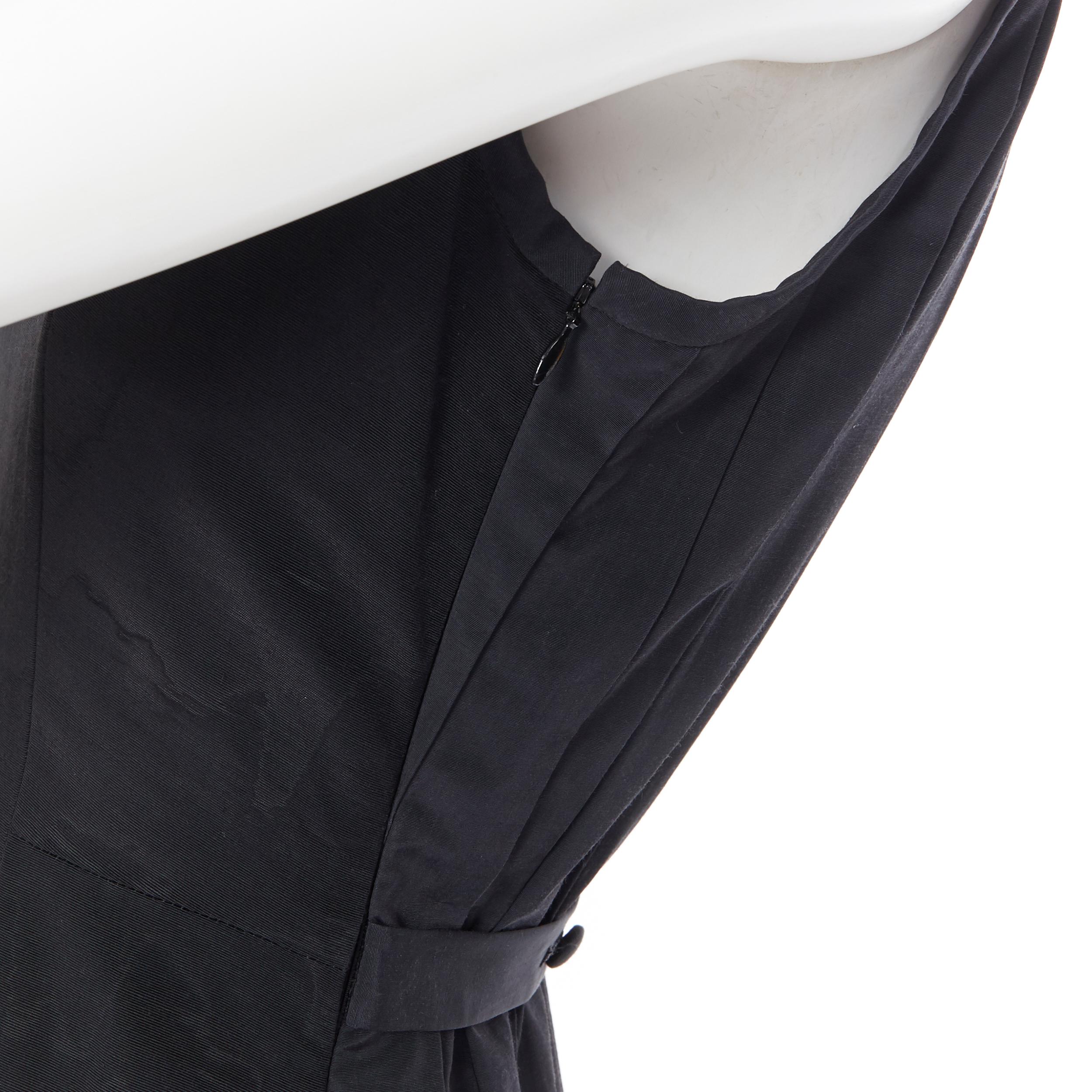 THOM BROWNE black tonal patterned silk sleeveless paneled pleated back dress US0 6