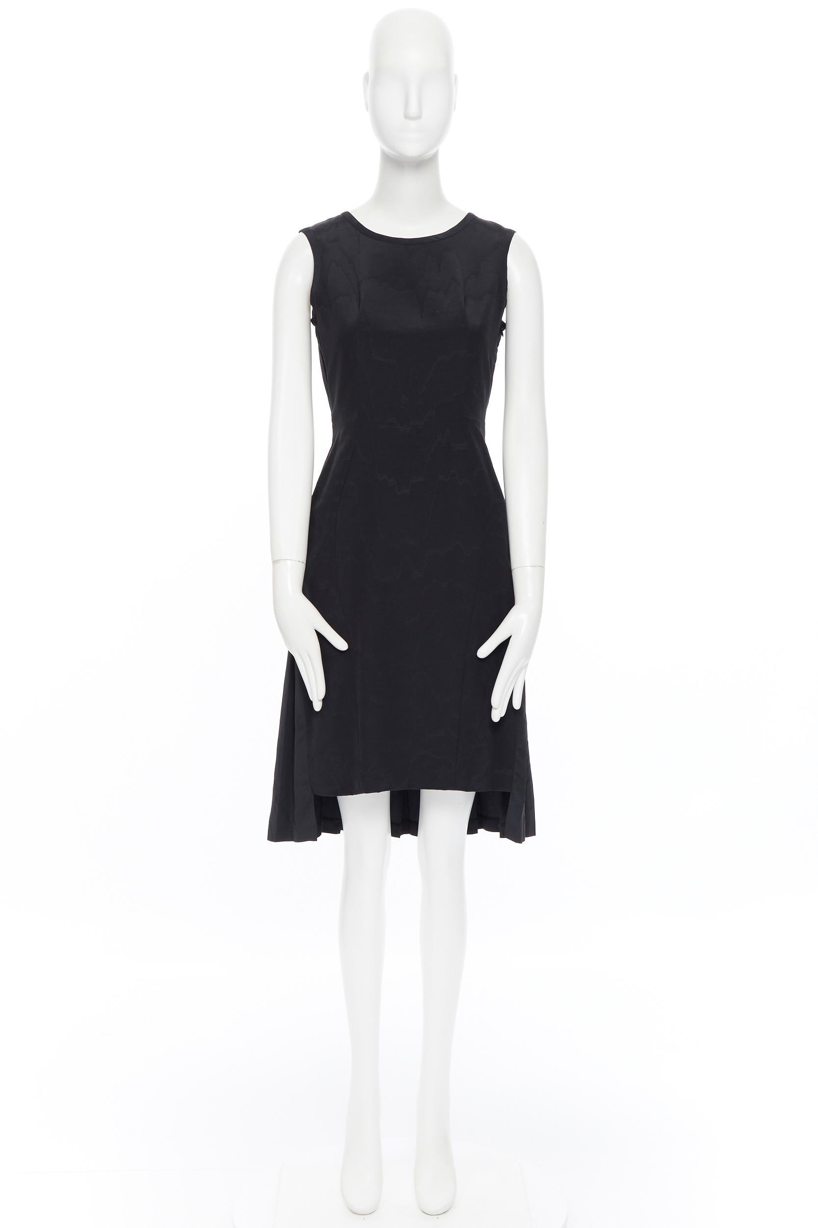 Black THOM BROWNE black tonal patterned silk sleeveless paneled pleated back dress US0