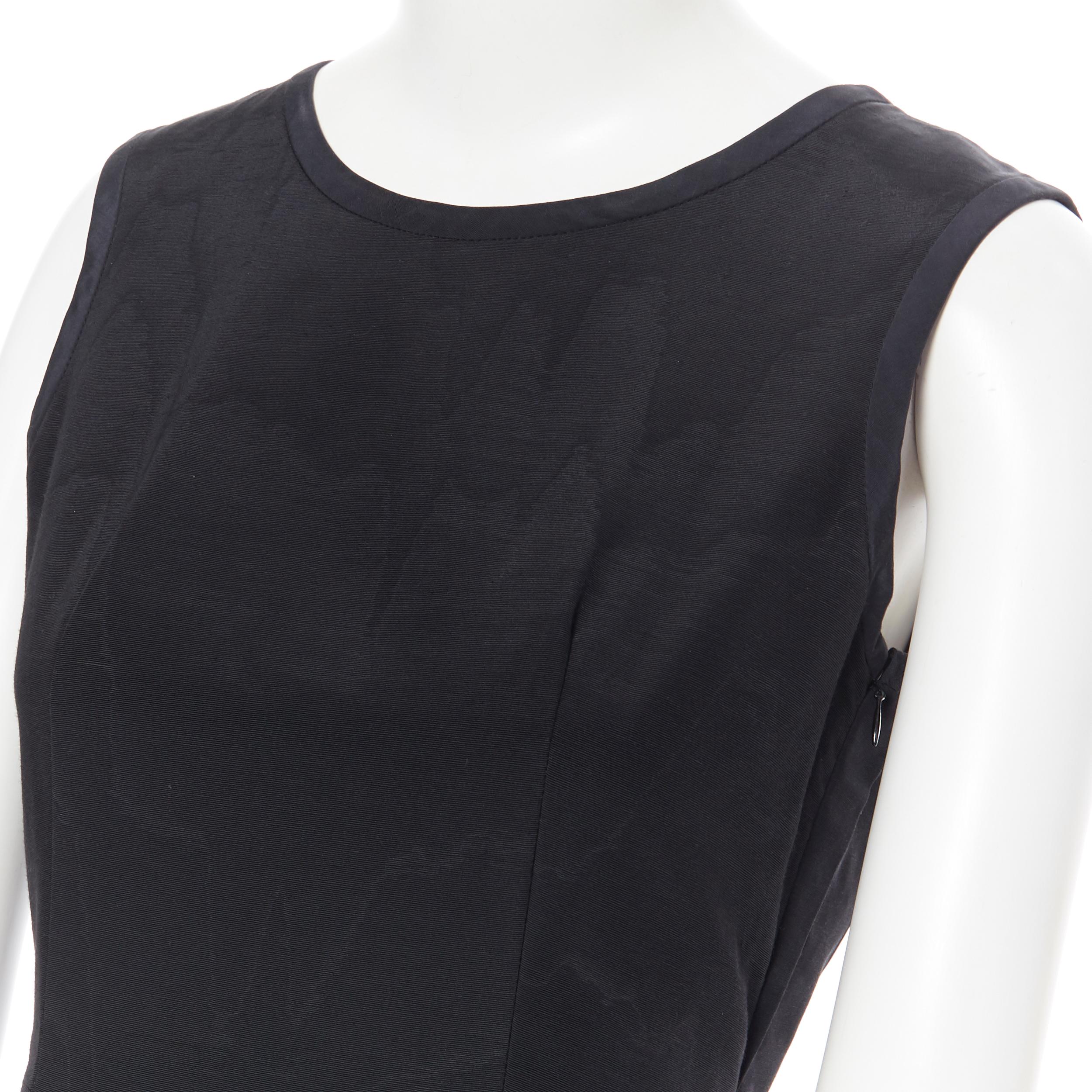 THOM BROWNE black tonal patterned silk sleeveless paneled pleated back dress US0 4