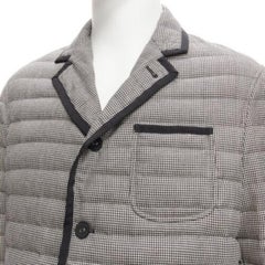 THOM BROWNE black white houndstooth ribbon trim stripe lined padded blazer Sz3 L