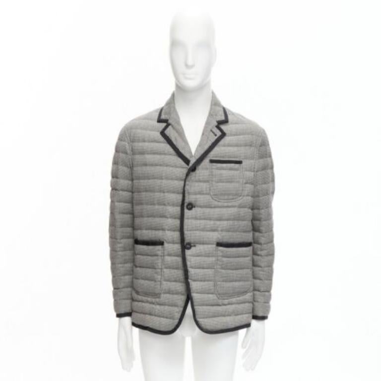THOM BROWNE schwarz-weißer Blazer mit Hahnentrittmuster und Streifenbesatz und gepolstertem Blazer Gr. 3 L im Angebot 4