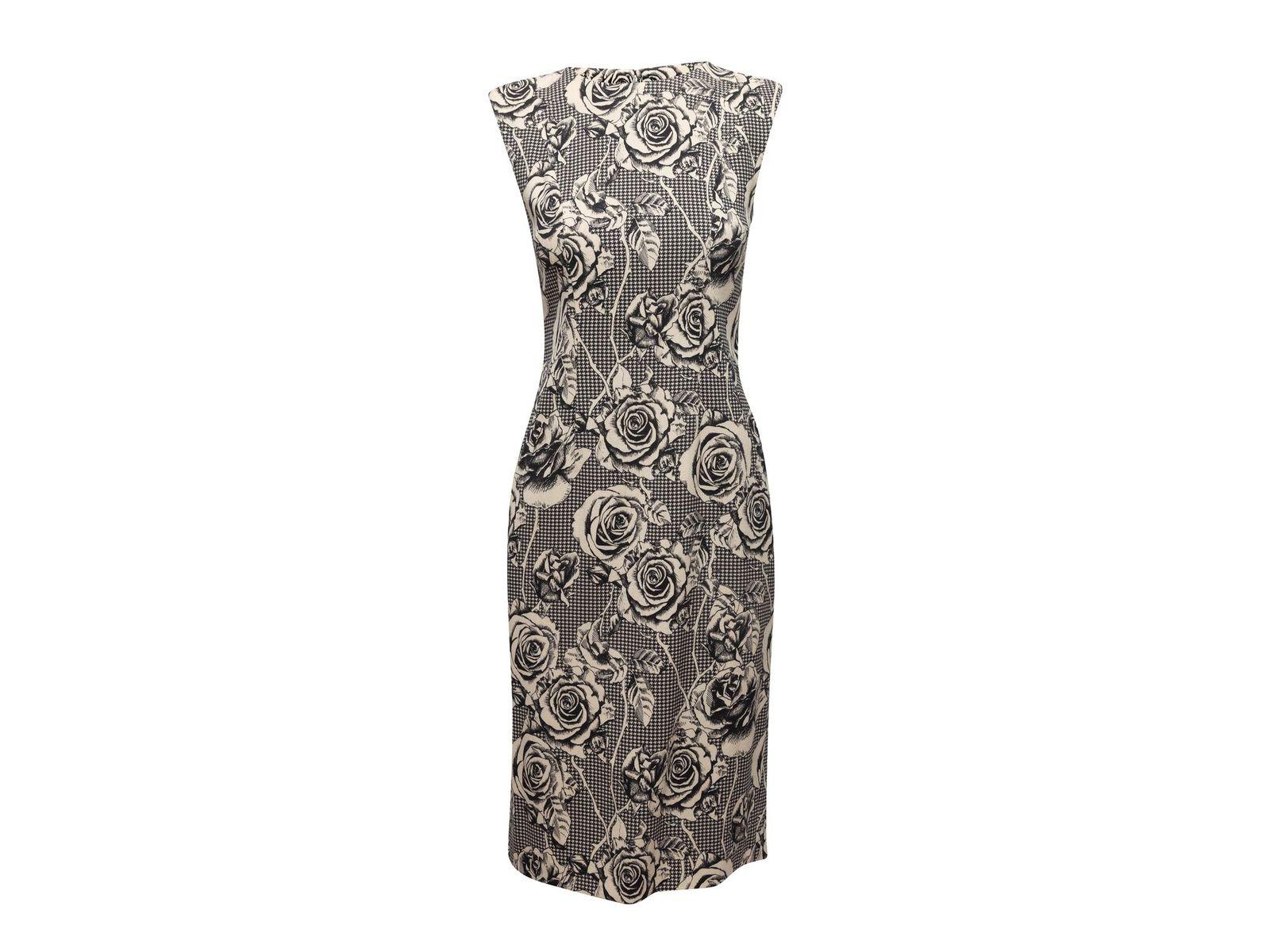 Thom Browne Black & White Wool Rose & Houndstooth Print Dress 1