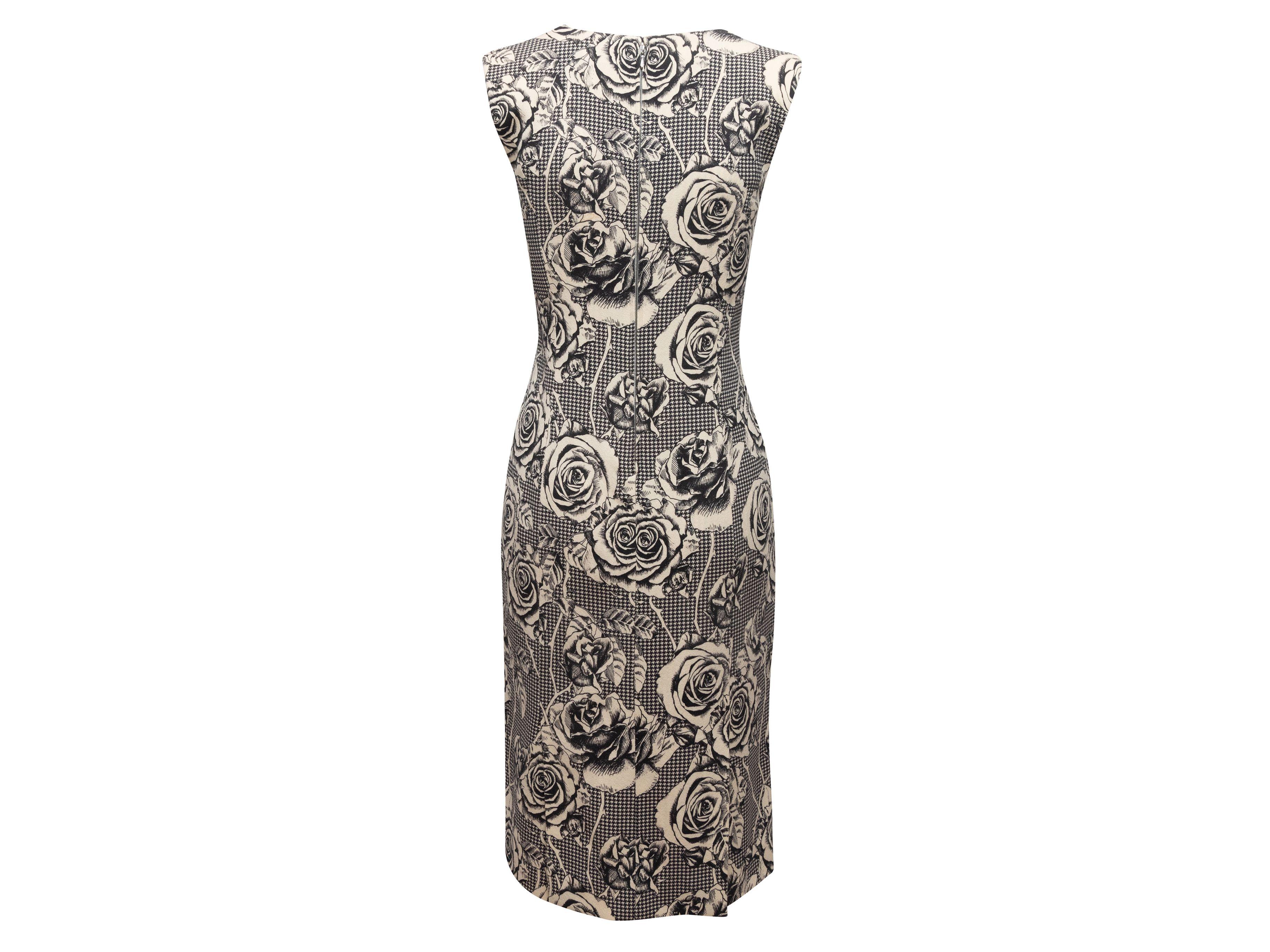 Thom Browne Black & White Wool Rose & Houndstooth Print Dress 3