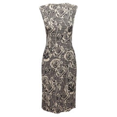 Thom Browne Black & White Wool Rose & Houndstooth Print Dress