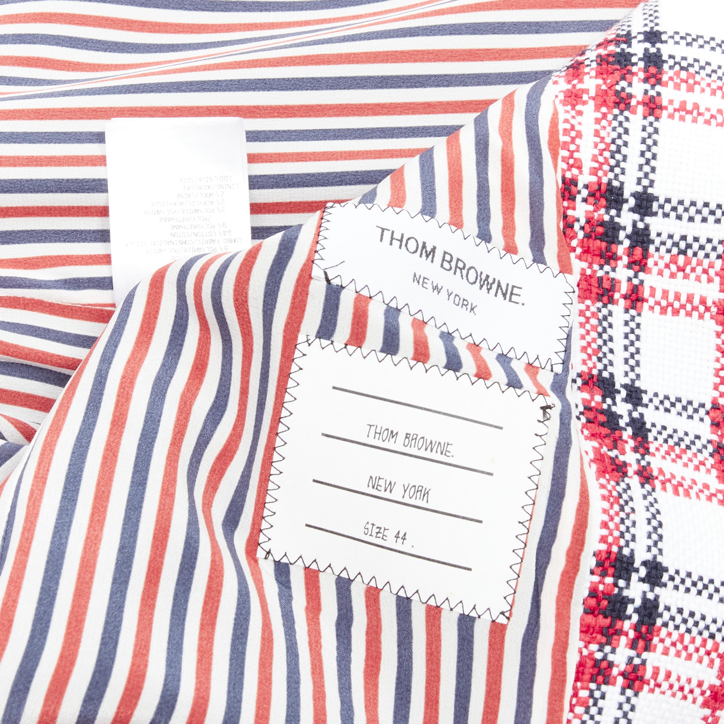 THOM BROWNE blue checkered tweed raw frayed cropped jacket IT44 Sz.3  L 5