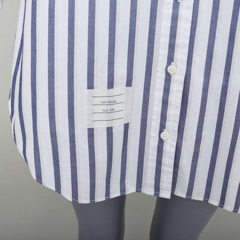 THOM BROWNE blue white poplin cotton stripe button down shirt dress US0 XS0  For Sale at 1stDibs