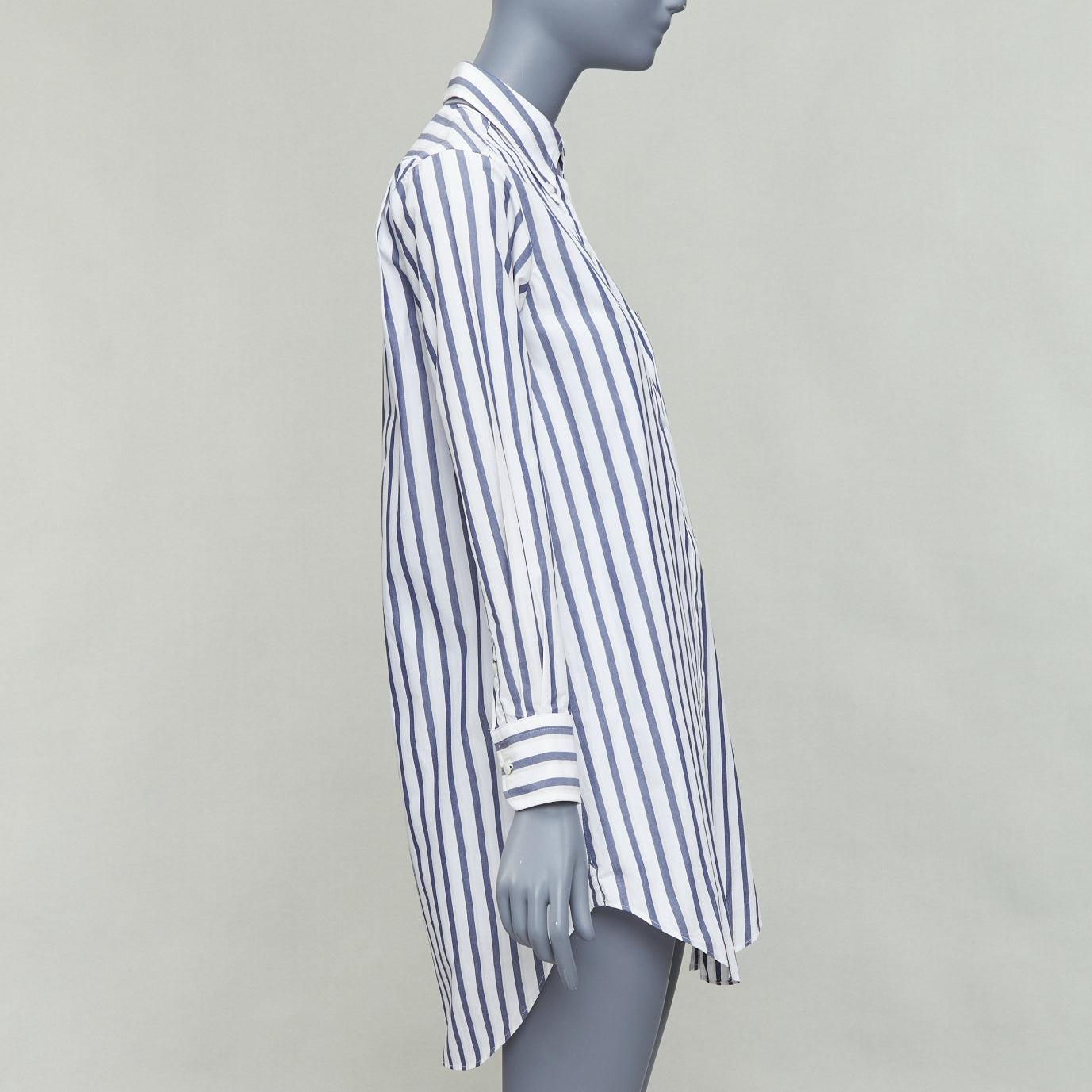 THOM BROWNE blue white poplin cotton stripe button down shirt dress US0 XS0 In Good Condition For Sale In Hong Kong, NT