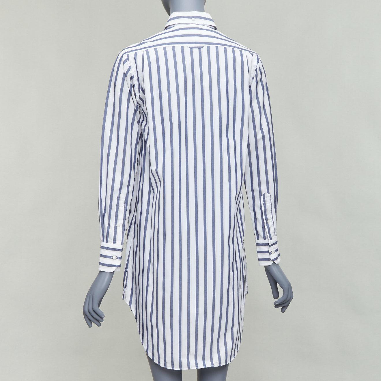 Women's THOM BROWNE blue white poplin cotton stripe button down shirt dress US0 XS0 For Sale