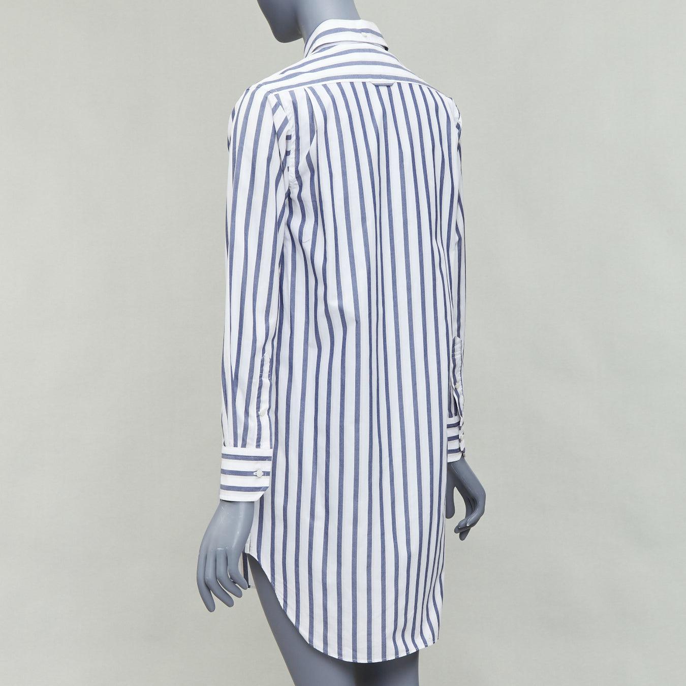 THOM BROWNE blue white poplin cotton stripe button down shirt dress US0 XS0 For Sale 1
