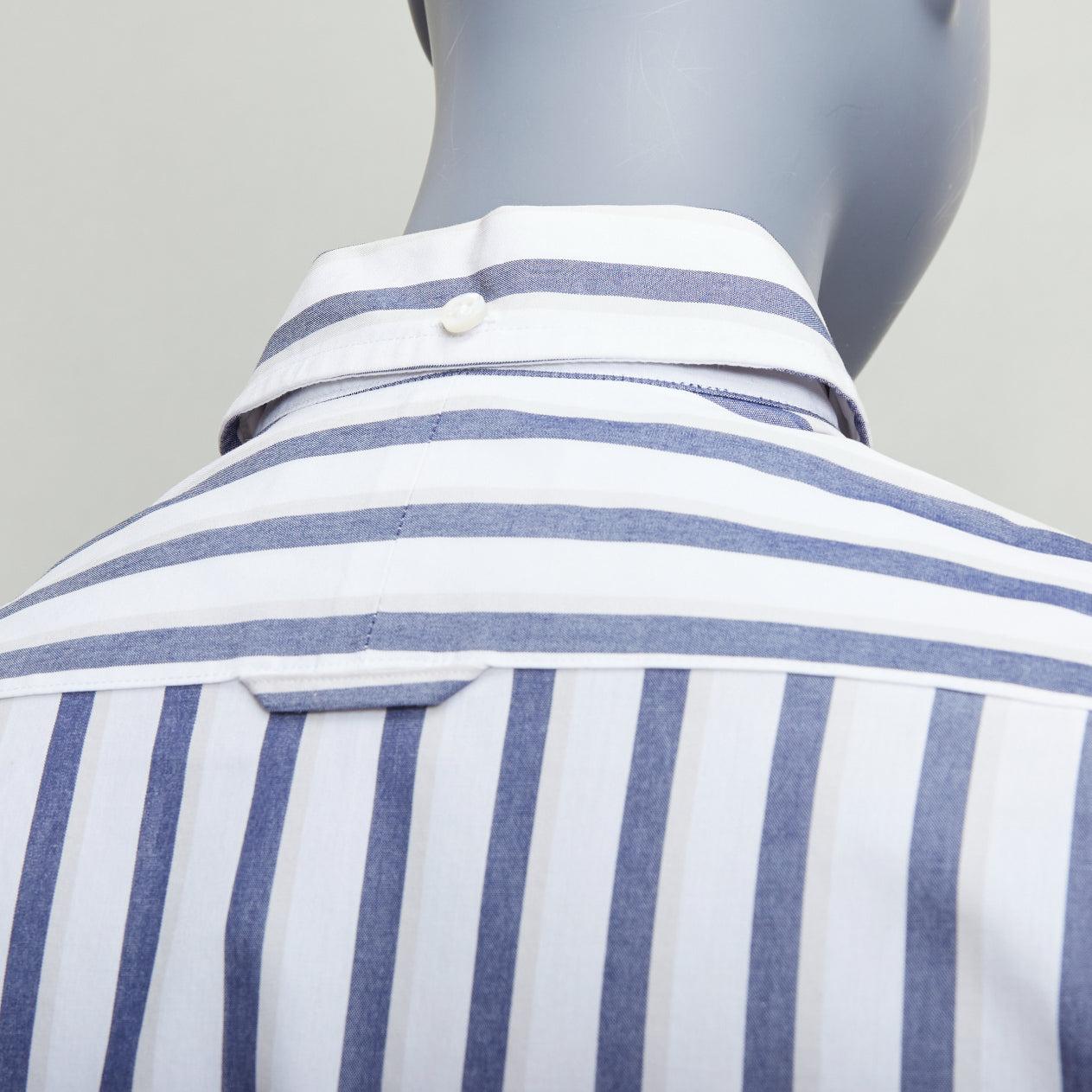 THOM BROWNE blue white poplin cotton stripe button down shirt dress US0 XS0 For Sale 2