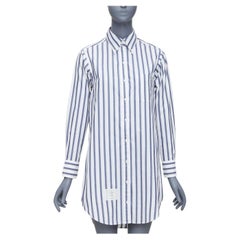THOM BROWNE blue white poplin cotton stripe button down shirt dress US0 XS0