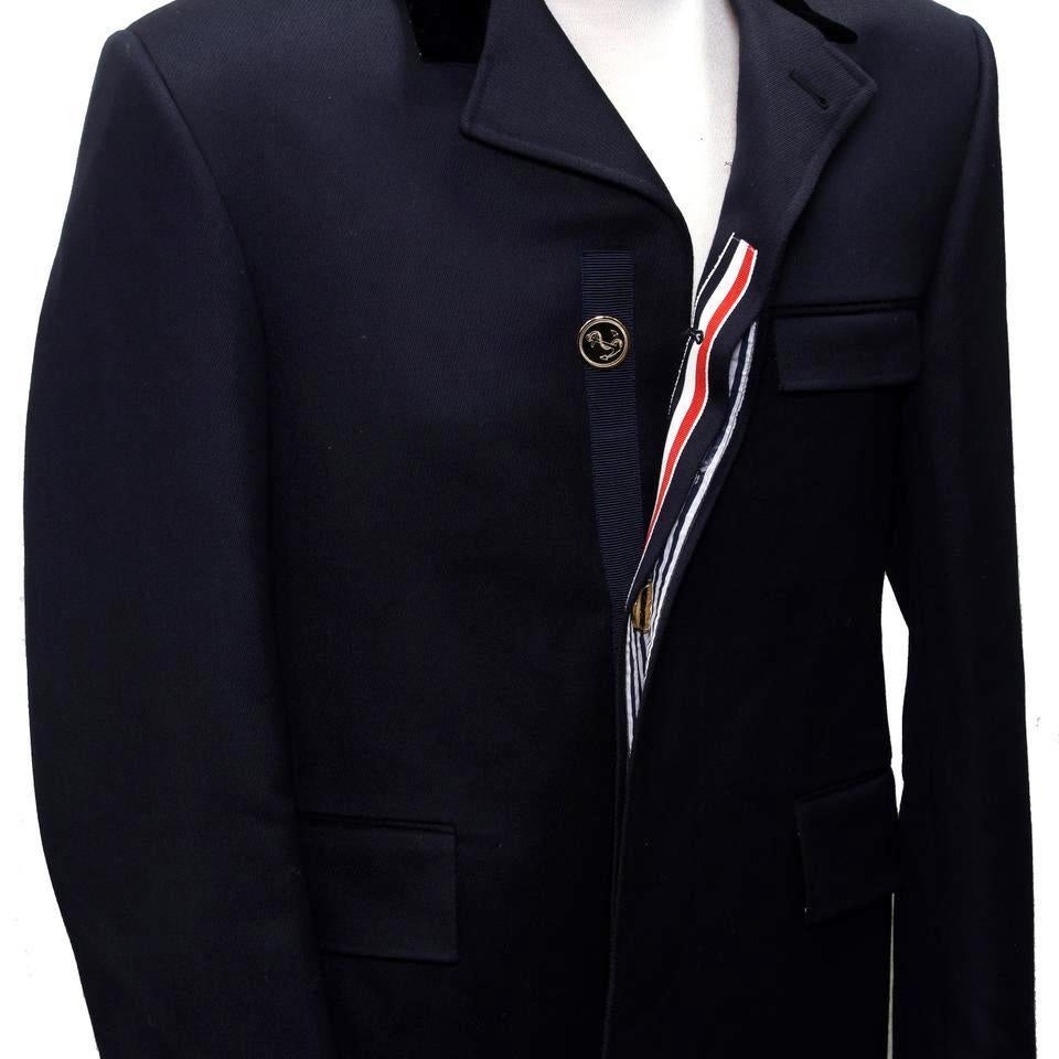 Thom Browne Blau XS Classic Chesterfield H/W18 Cavalry Twill Overcoat Jacke Mantel (Schwarz) im Angebot